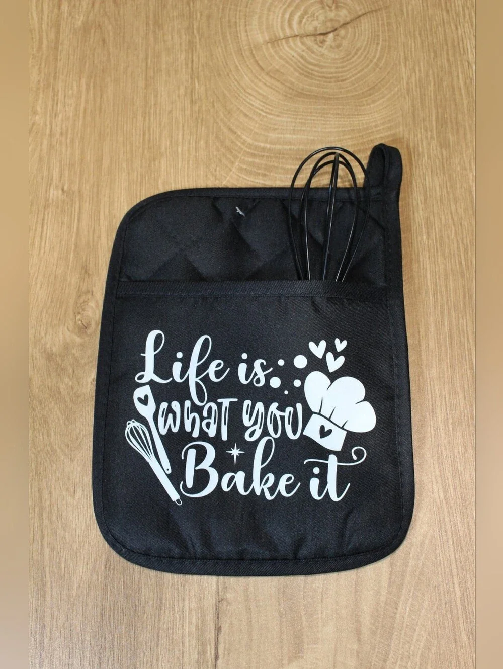 Handmade Black Kitchen Potholder With Silicone Whisk